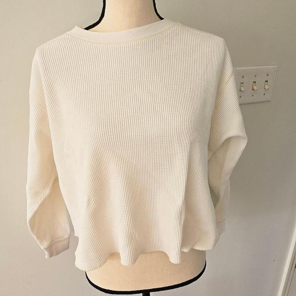 y2k 90s Cream Esprit Sport cotton waffle knit long sleeve top in a L